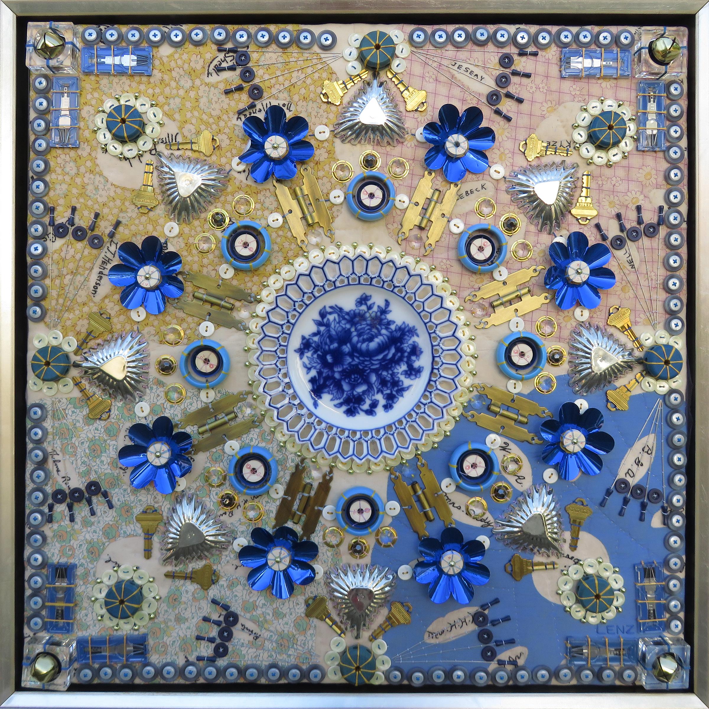 "Found Object Mandala CXVII" - mixed media, assemblage, pattern, circle, flower - Mixed Media Art by Susan Lenz
