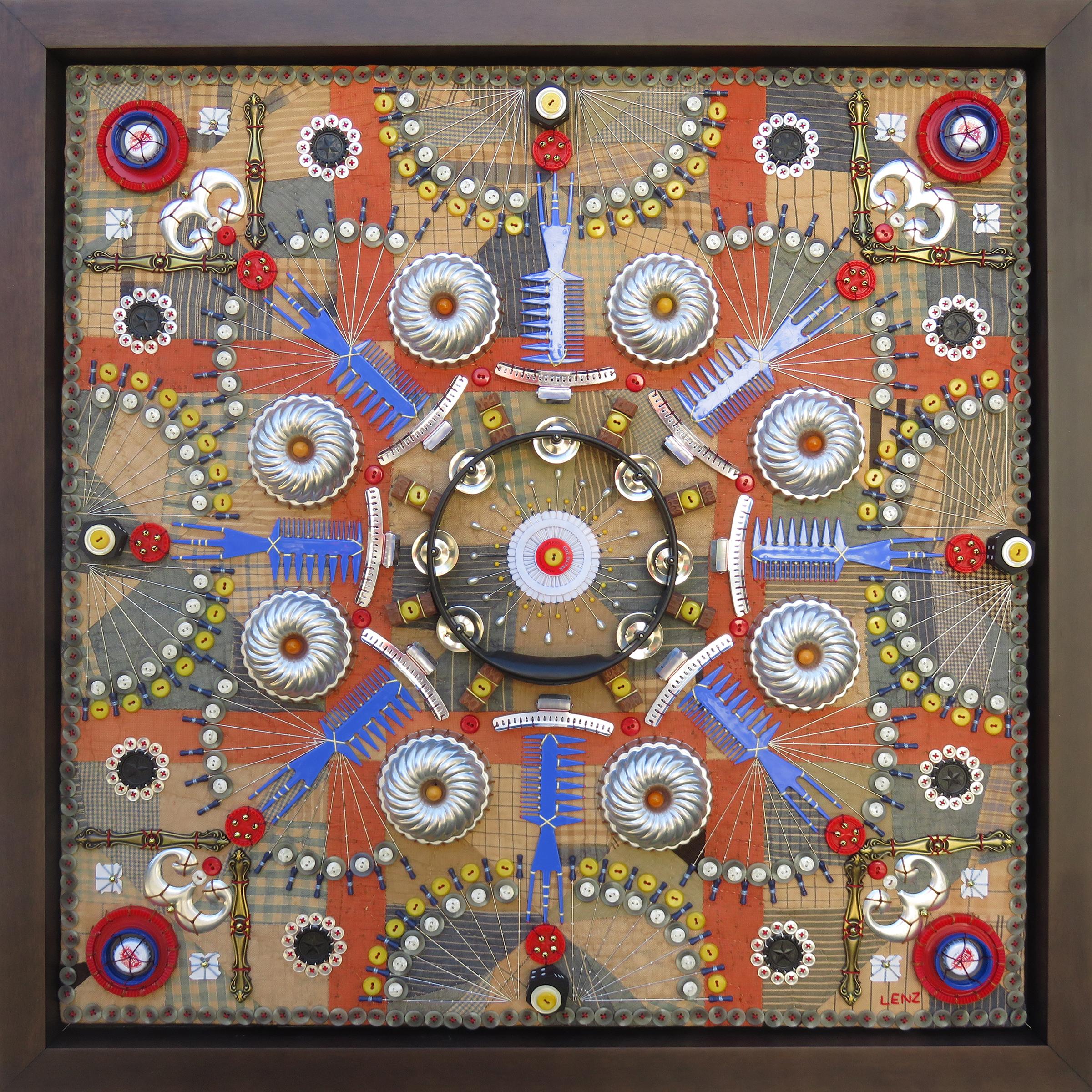"Found Object Mandala CXXXVI" - mixed media, assemblage, pattern, circle, music - Mixed Media Art by Susan Lenz