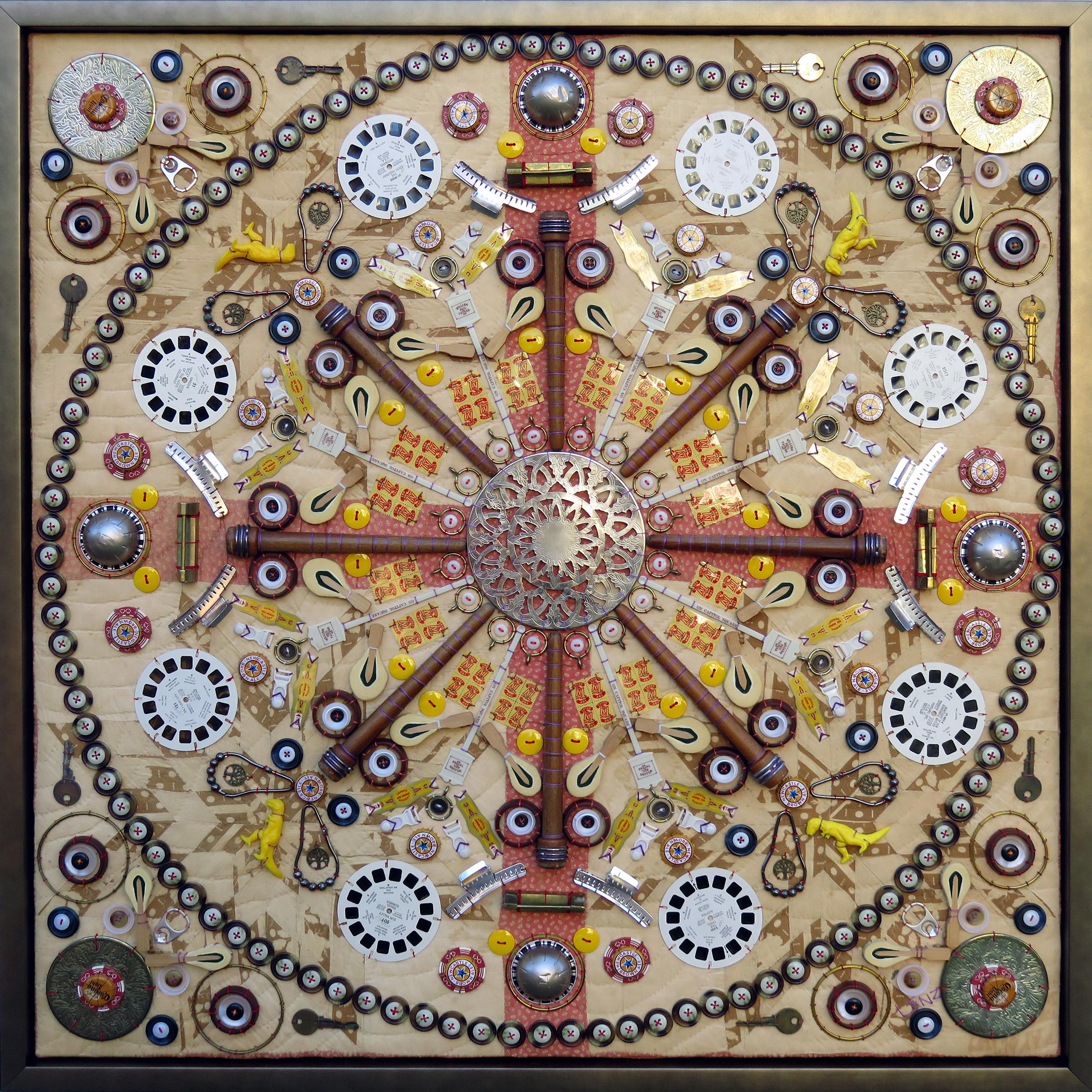 "Found Object Mandala XCII" - mixed media, assemblage, pattern, circle - Mixed Media Art by Susan Lenz