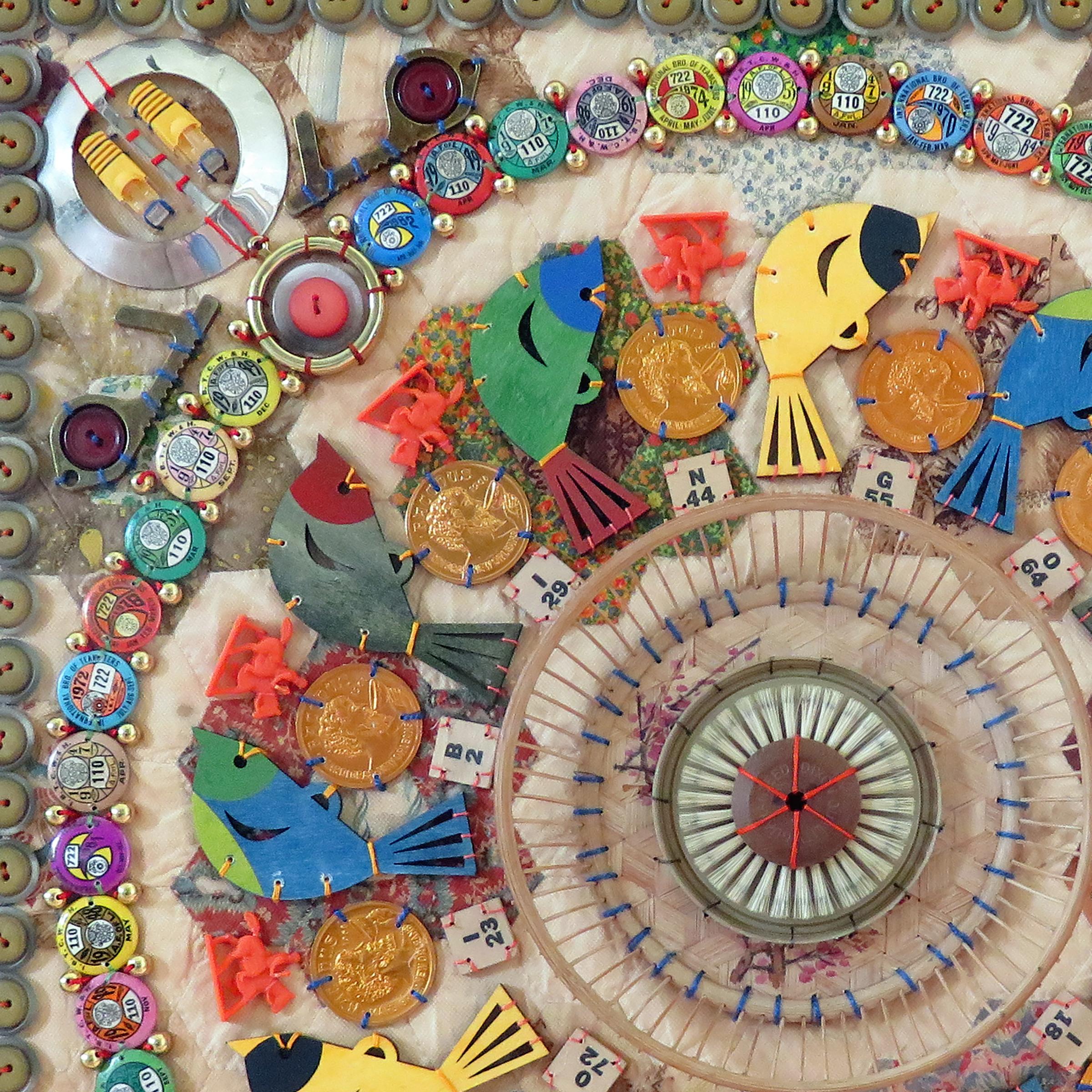 « Mandala CXCII » - techniques mixtes, assemblage, motif, cercle, objets trouvés, couleur - Contemporain Mixed Media Art par Susan Lenz