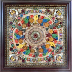 "Mandala CXCII" - tecnica mista, assemblaggio, disegno, cerchio, oggetti trovati, colore