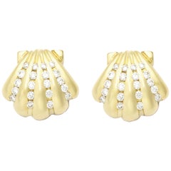 Susan Lister Locke 0.56 Carat Diamond Scallop Shell Earrings in 18 Karat Gold