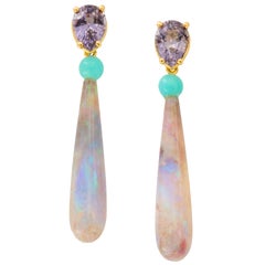 Susan Lister Locke 10.56ct Australian Crystal Opal Earrings with Gray Spinels