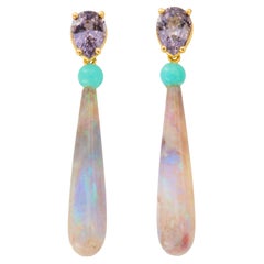 Susan Lister Locke 10.56ct Australian Crystal Opal Earrings with Gray Spinels