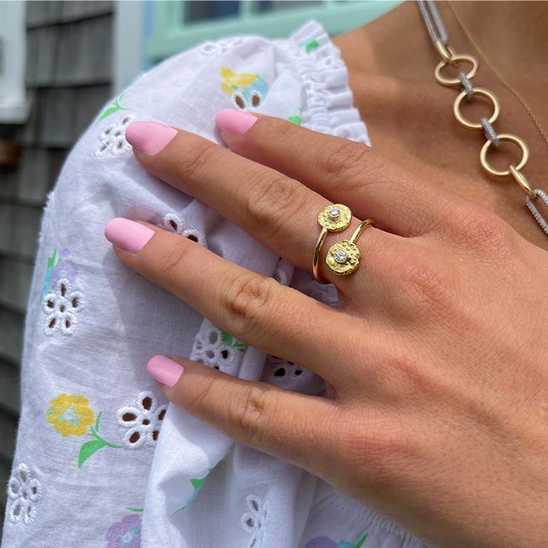 Susan Lister Locke 18 Karat Gold “Seaquin” Bypass Ring with 0.25 Carat Diamonds In New Condition For Sale In Nantucket, MA