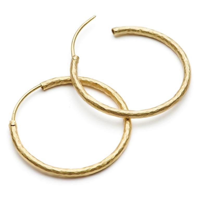 35mm hand hammered 20kt gold hoop earrings