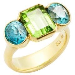 Susan Lister Locke 5.8ct Fine Blue Zircon & 4.07ct Peridot Ring Set in 18K Gold