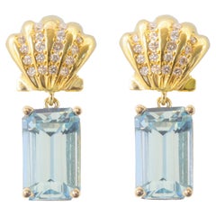 Susan Lister Locke Aquamarine and Scallop Shell with Diamonds Earrings