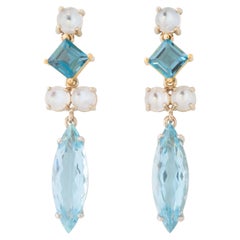 Susan Lister Locke Aquamarine, Blue Topaz and Moonstone Dangle Earrings