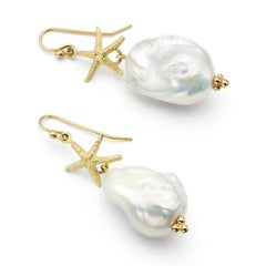 Susan Lister Locke Baroque Pearls with 18kt Gold Starfish Drop Earrings