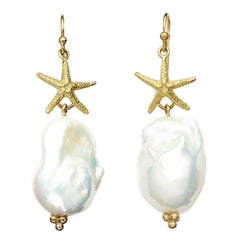 Susan Lister Locke Baroque Pearls with 18kt Gold Starfish Drop Earrings