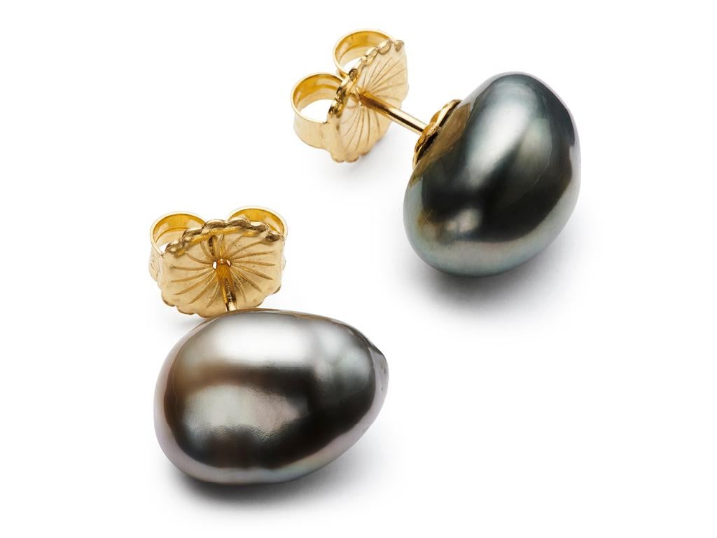 Contemporary Susan Lister Locke Black Tahitian Baroque Pearl Stud Earrings For Sale