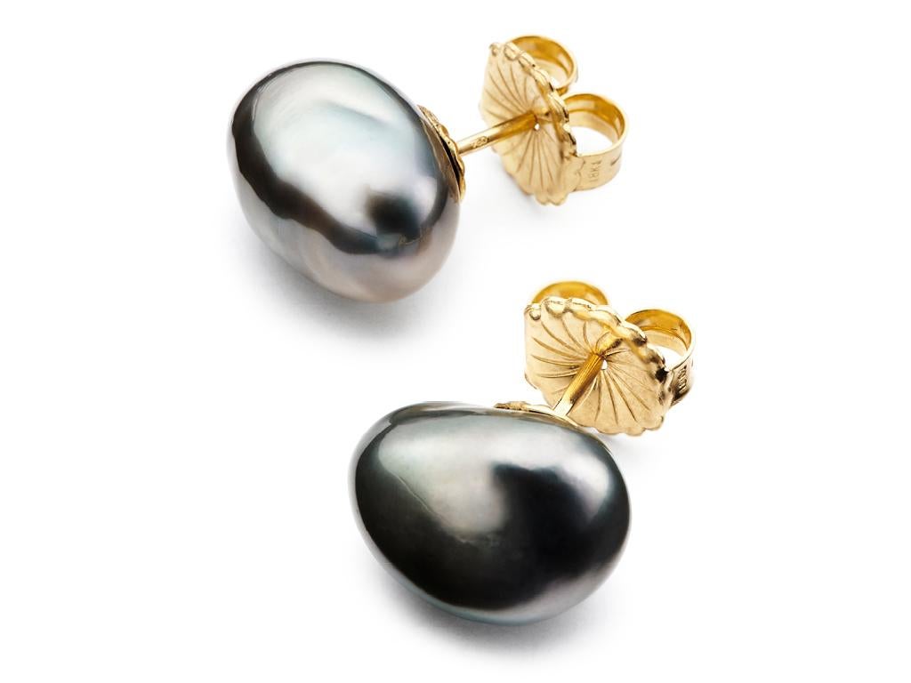 Rough Cut Susan Lister Locke Black Tahitian Baroque Pearl Stud Earrings For Sale