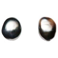 Susan Lister Locke Black Tahitian Baroque Pearl Stud Earrings