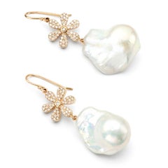 Susan Lister Locke Diamond Daisy Earrings with Freshwater Baroque Pearls