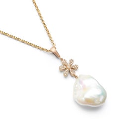 Susan Lister Locke Diamond Daisy with Baroque Pearl Pendant