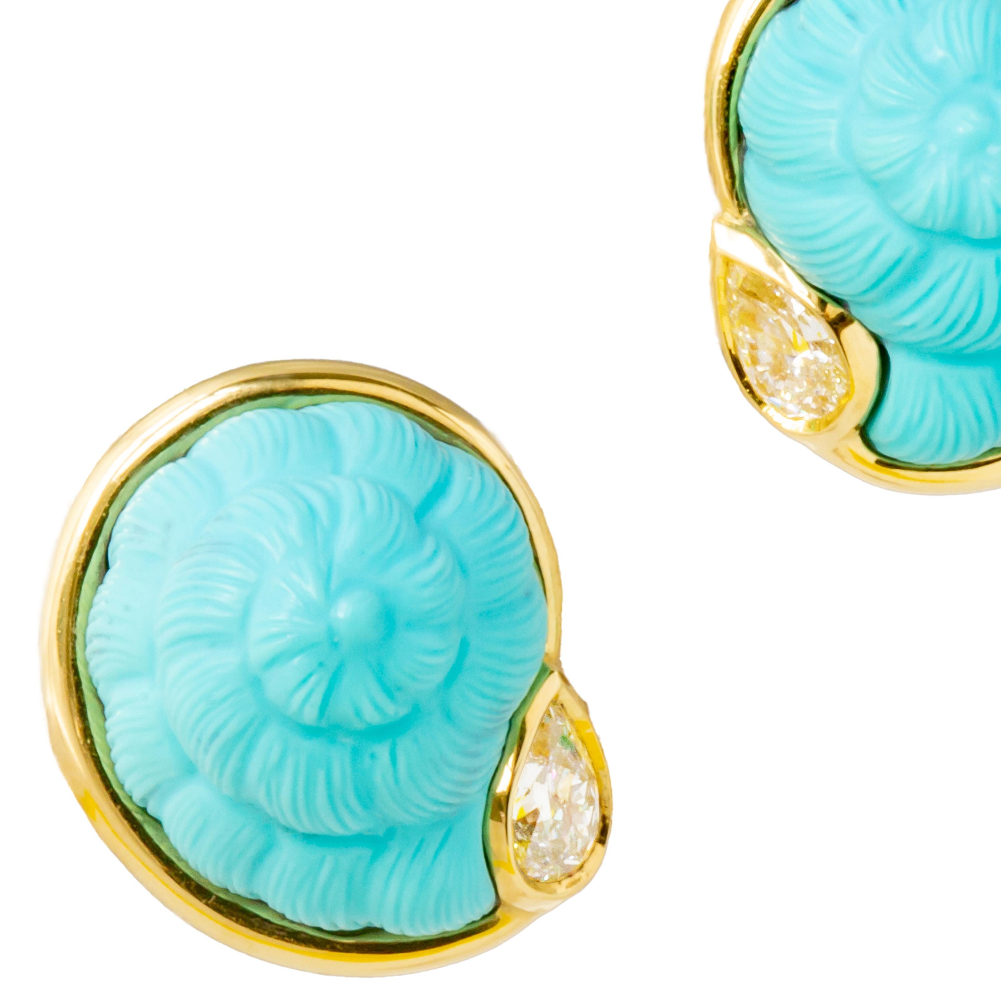 turquoise nautilus drops gold earrings