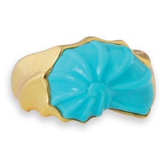 Susan Lister Locke Hand Carved Sleeping Beauty Turquoise Nautilus Ring