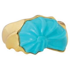 Susan Lister Locke Hand Carved Sleeping Beauty Turquoise Nautilus Ring
