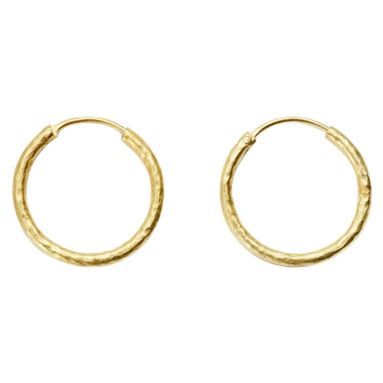 Susan Lister Locke Hand Hammered 20kt Gold Hoop Earrings - 25mm For Sale