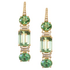 Susan Lister Locke Mint Tourmaline, Tsavorite Garnet and Diamond Dangle Earrings