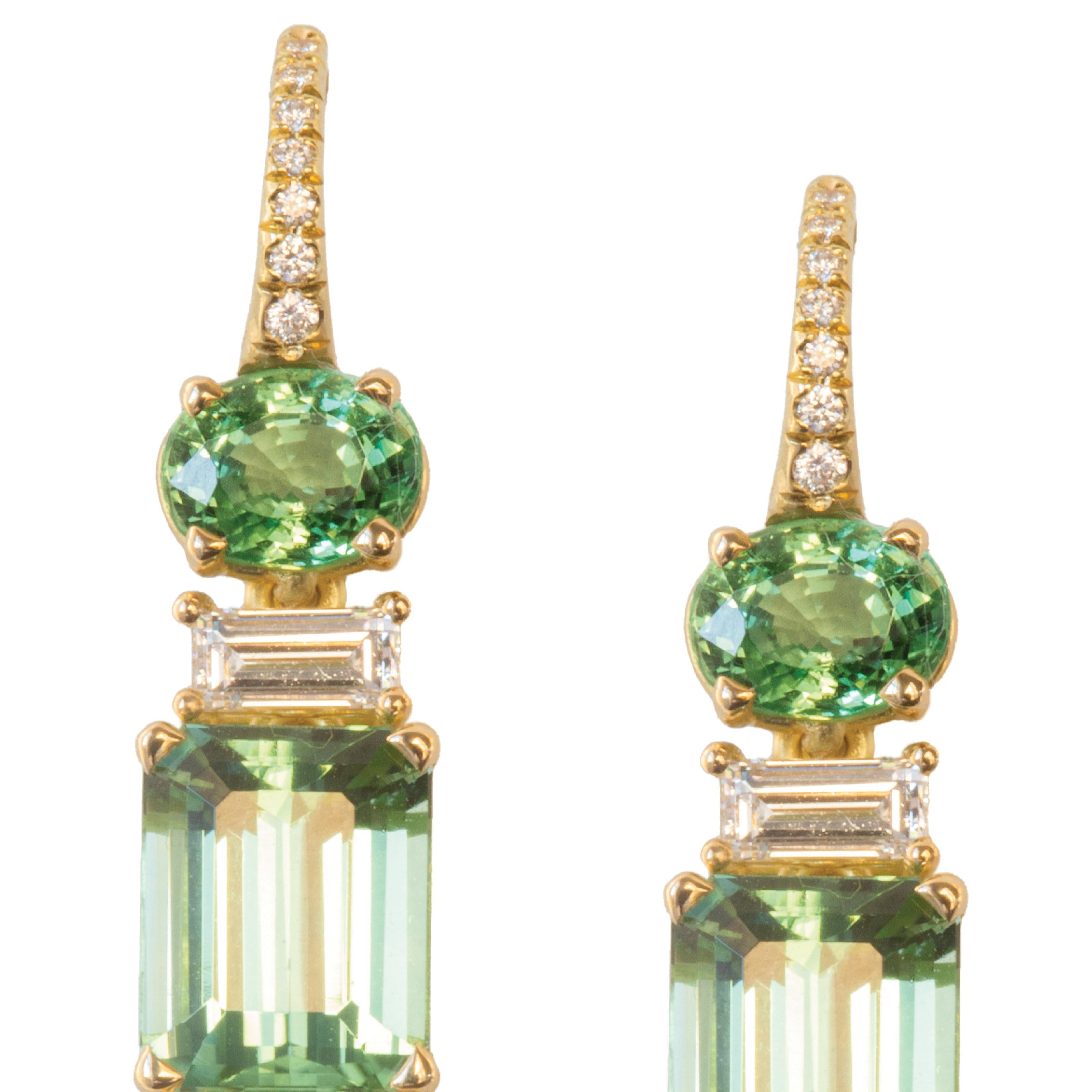 Contemporary Susan Lister Locke Mint Tourmaline, Tsavorite Garnet and Diamond Dangle Earrings For Sale