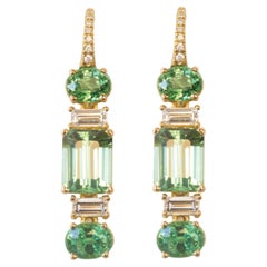 Susan Lister Locke Mint Tourmaline, Tsavorite Garnet and Diamond Dangle Earrings