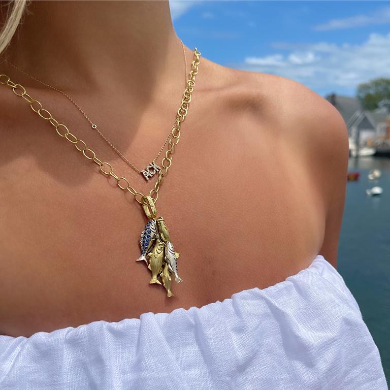 Susan Lister Locke Nantucket “ACK” in Diamonds Necklace in 18kt Yellow Gold For Sale 1