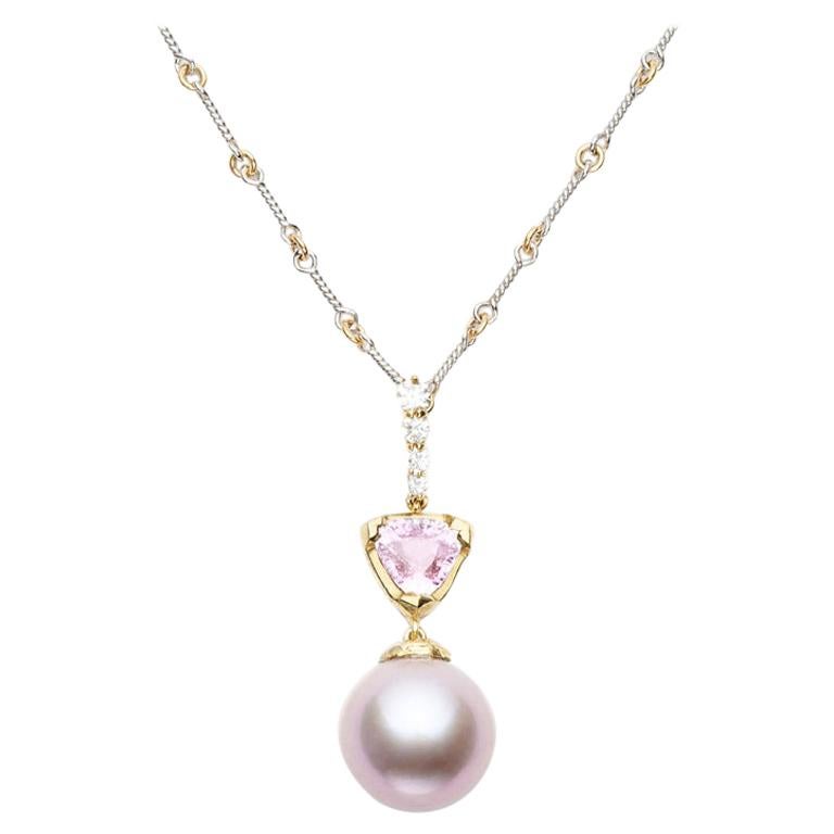 Susan Lister Locke Pink South Sea Pearl and Sapphire Pendant with Diamond Clasp For Sale