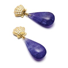 Susan Lister Locke Tanzanite and Diamond Scallop Shell Earrings in 18kt Gold