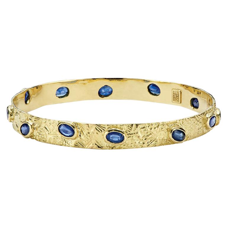 Susan Lister Locke 18kt Gold Seascape Bangle with Blue Sapphires For Sale