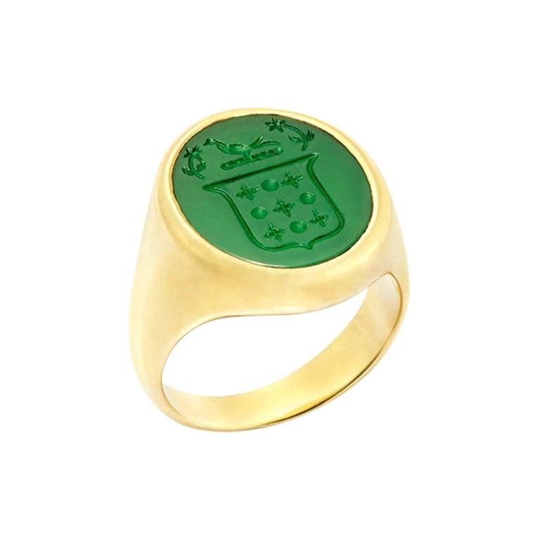 For Sale:  Susan Lister Locke The Green Onyx Signet Ring in 18 Karat Gold 7