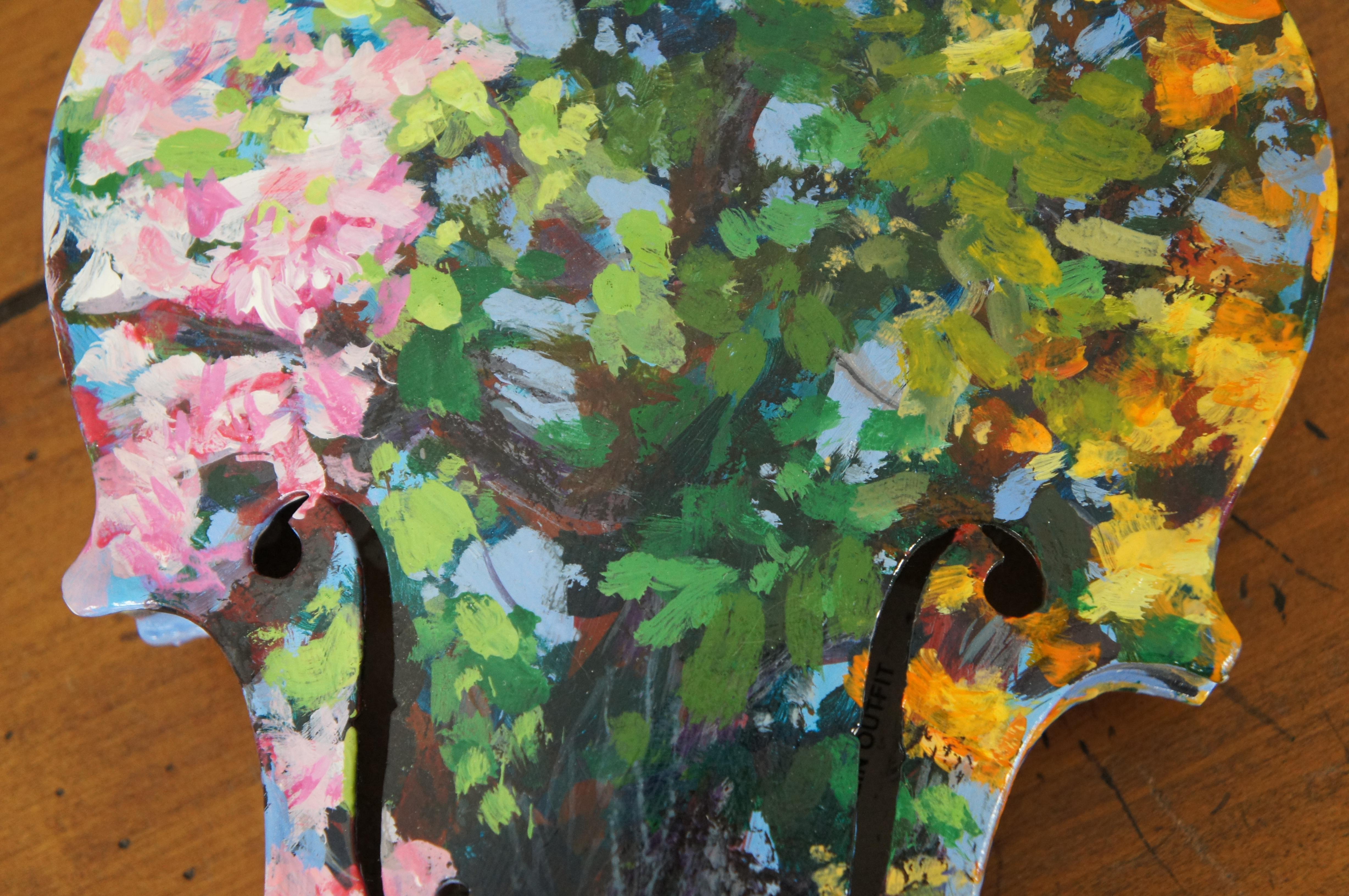 Susan Lucas Four Seasons Hanging Acrylic Painted Tree Art Sculpture Violin  For Sale 5