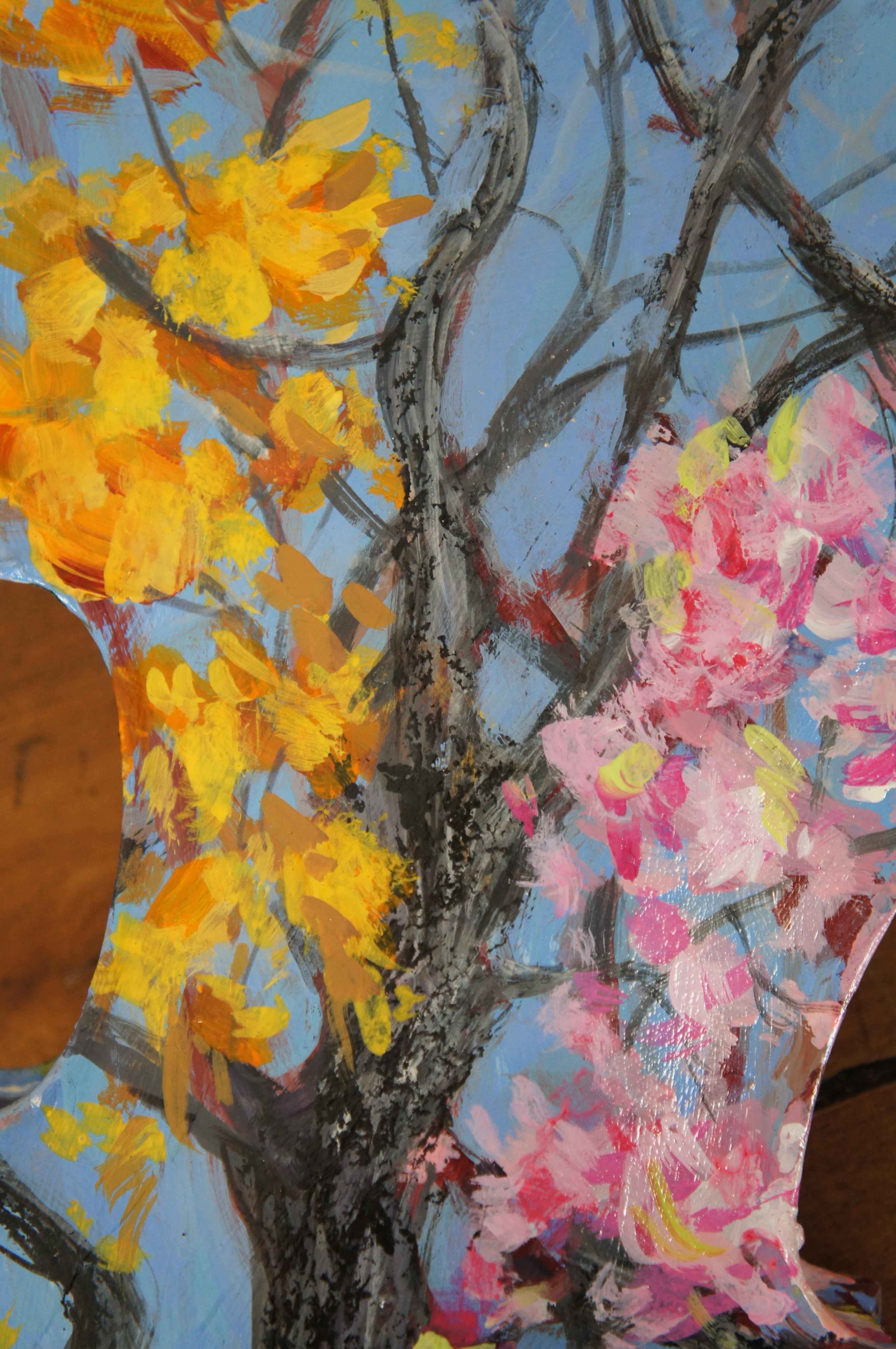 Susan Lucas Four Seasons Hanging Acrylic Painted Tree Art Sculpture Violin  For Sale 6