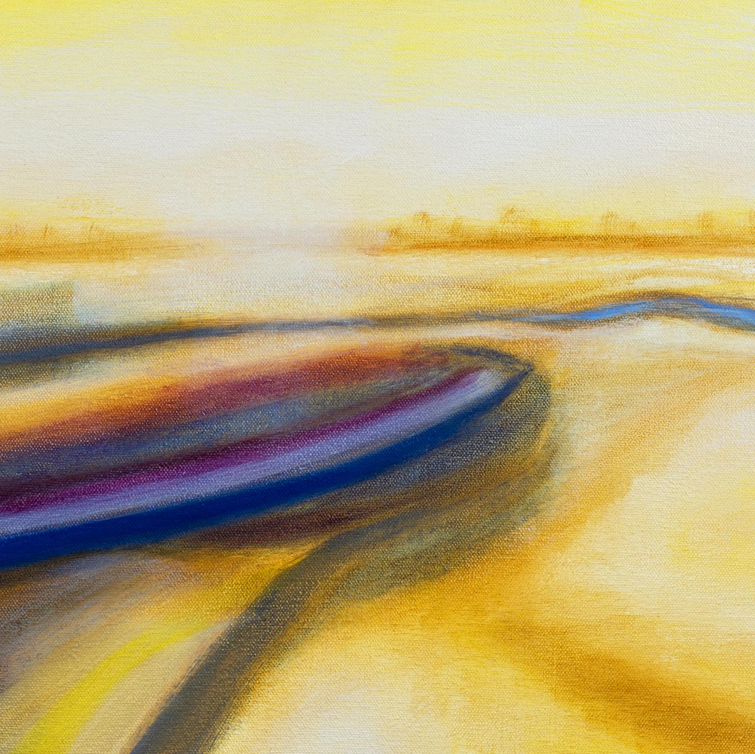 'Golden' - abstract landscape - color block - impressionism - stripes - Painting by Susan Maakestad