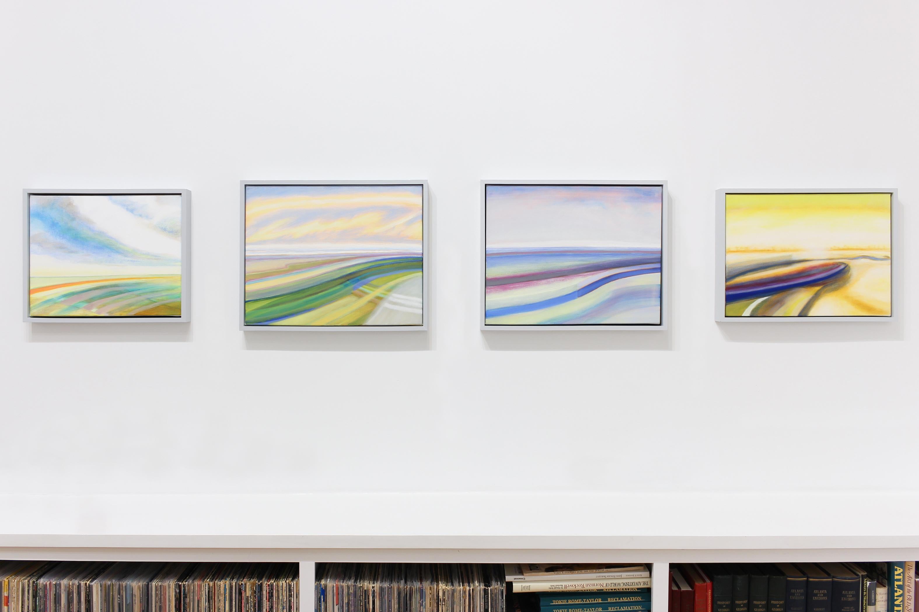 'Land and Sky' - abstract landscape - color block - impressionism - stripes - Gray Landscape Painting by Susan Maakestad