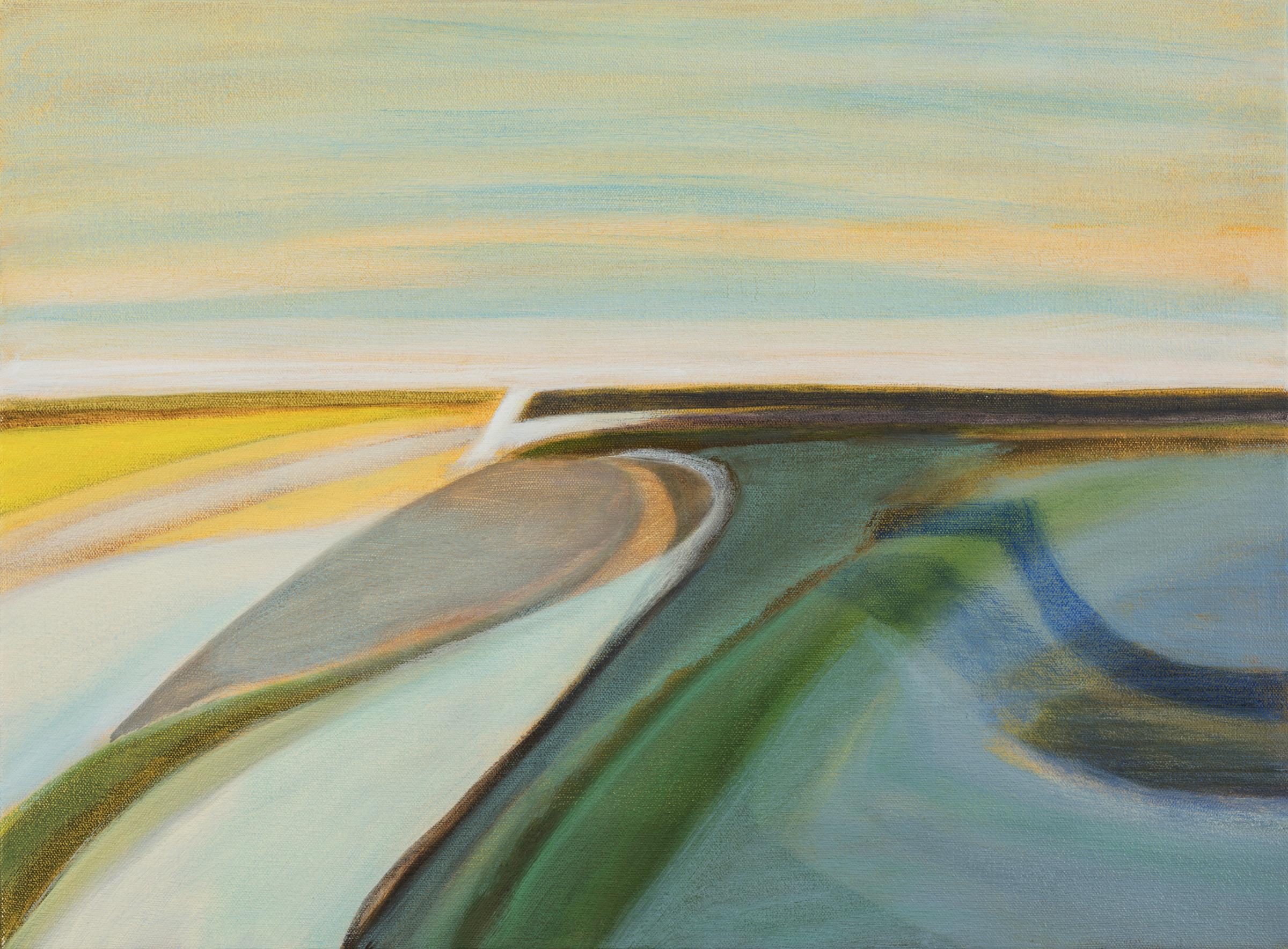 Abstract Painting di Susan Maakestad - Sightline 2" - paesaggio astratto - blocco di colori - impressionismo - strisce