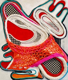 "And We Danced" 2025 corda da tappezzeria, pittura acrilica, monoprint su tavola