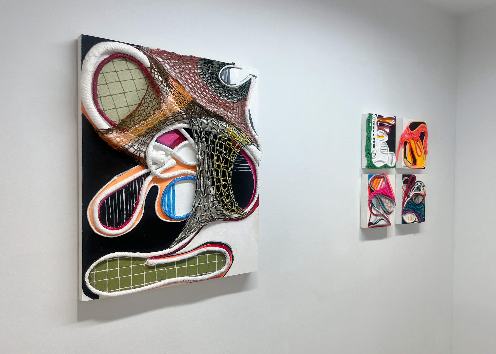 Susan Mastrangelo
Here We Go Again , 2025
upholstery cord, acrylic paint, monoprint on board
10 x 8 in.
(mas005)