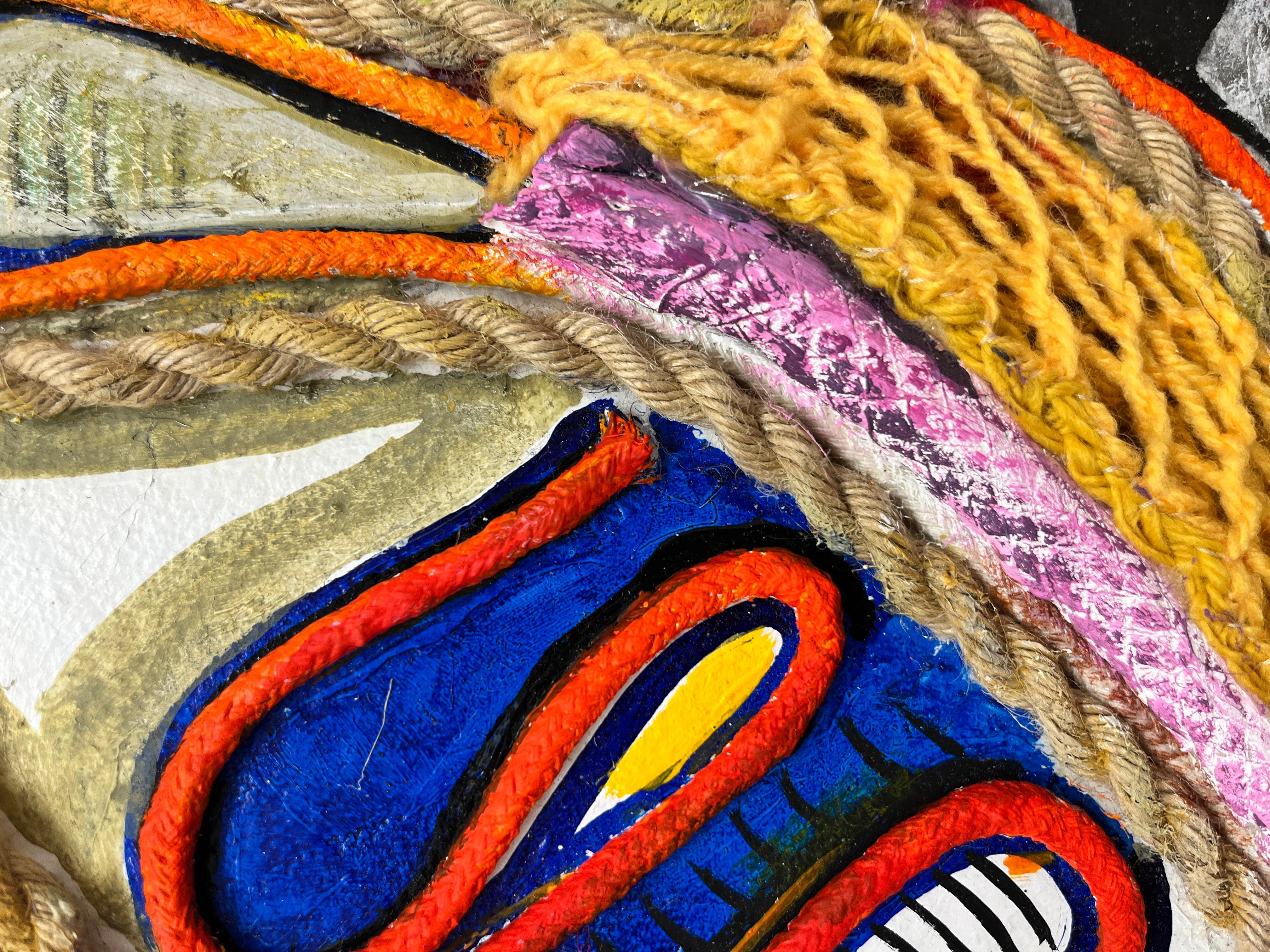 Susan Mastrangelo
Hold On, 2025
upholstery cord, acrylic paint, monoprint on board
15 x 13 in.
(mas006)