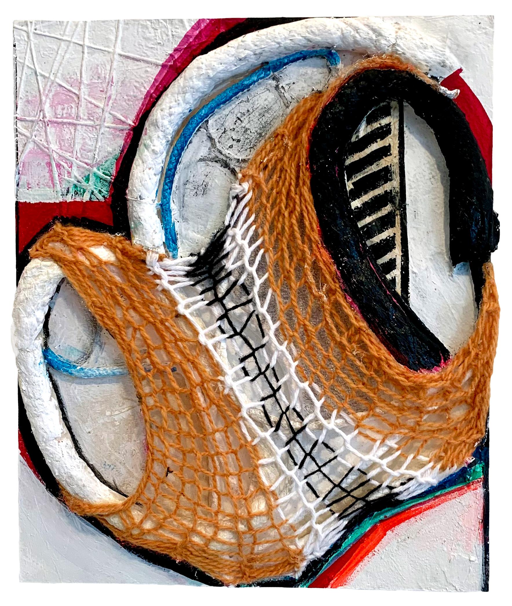 "Hope" 2025 upholstery cord, acrylic paint, monoprint on board