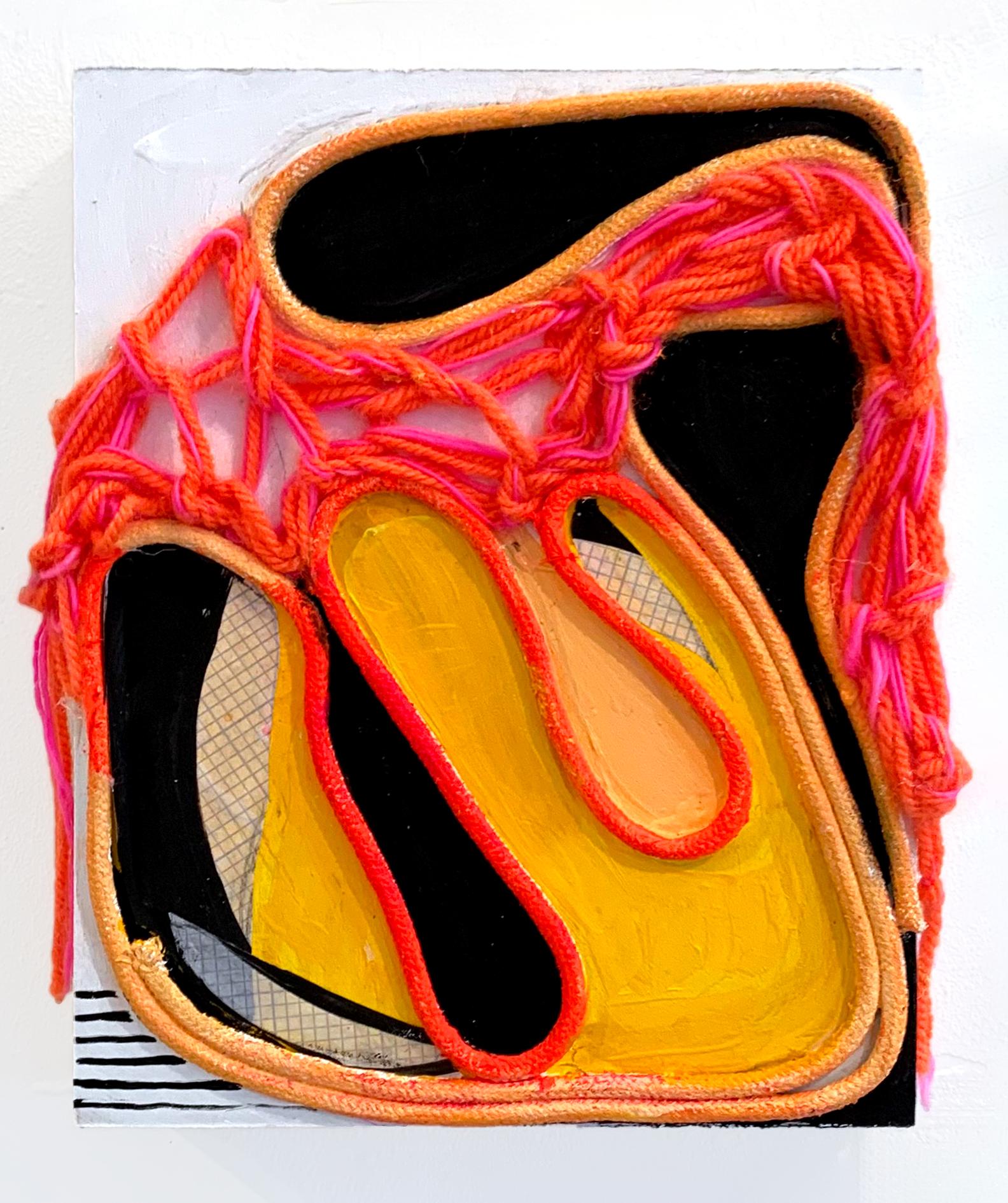 Susan Mastrangelo
The Sun Came Out, 2025
upholstery cord, acrylic paint, monoprint on board
10 x 8 in.
(mas009)