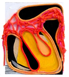 "The Sun Came Out" 2025 upholstery cord, acrylic paint, monoprint on board