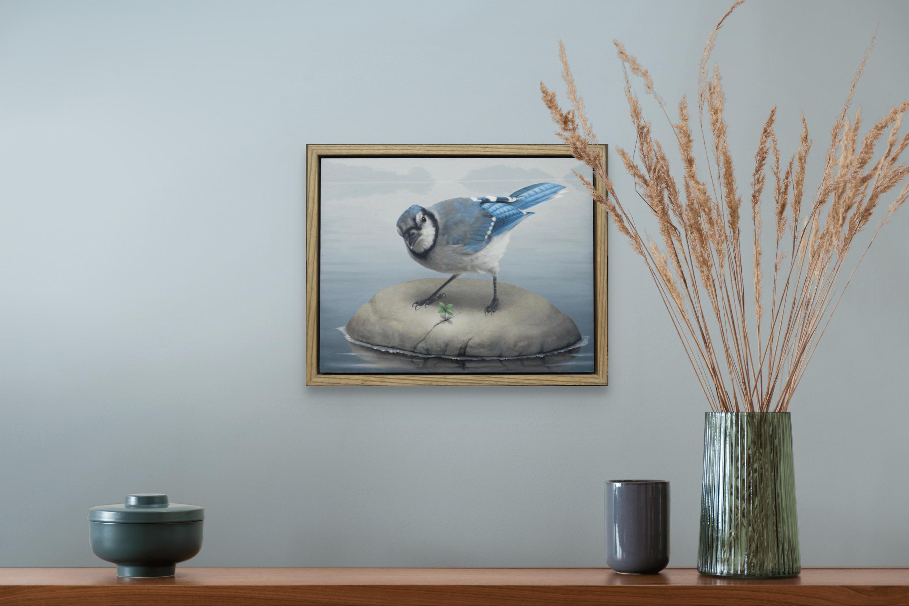 „Blue Jay“ Original-Ölgemälde von Susan McDonnell, Avian Art – Painting von Susan McDonell