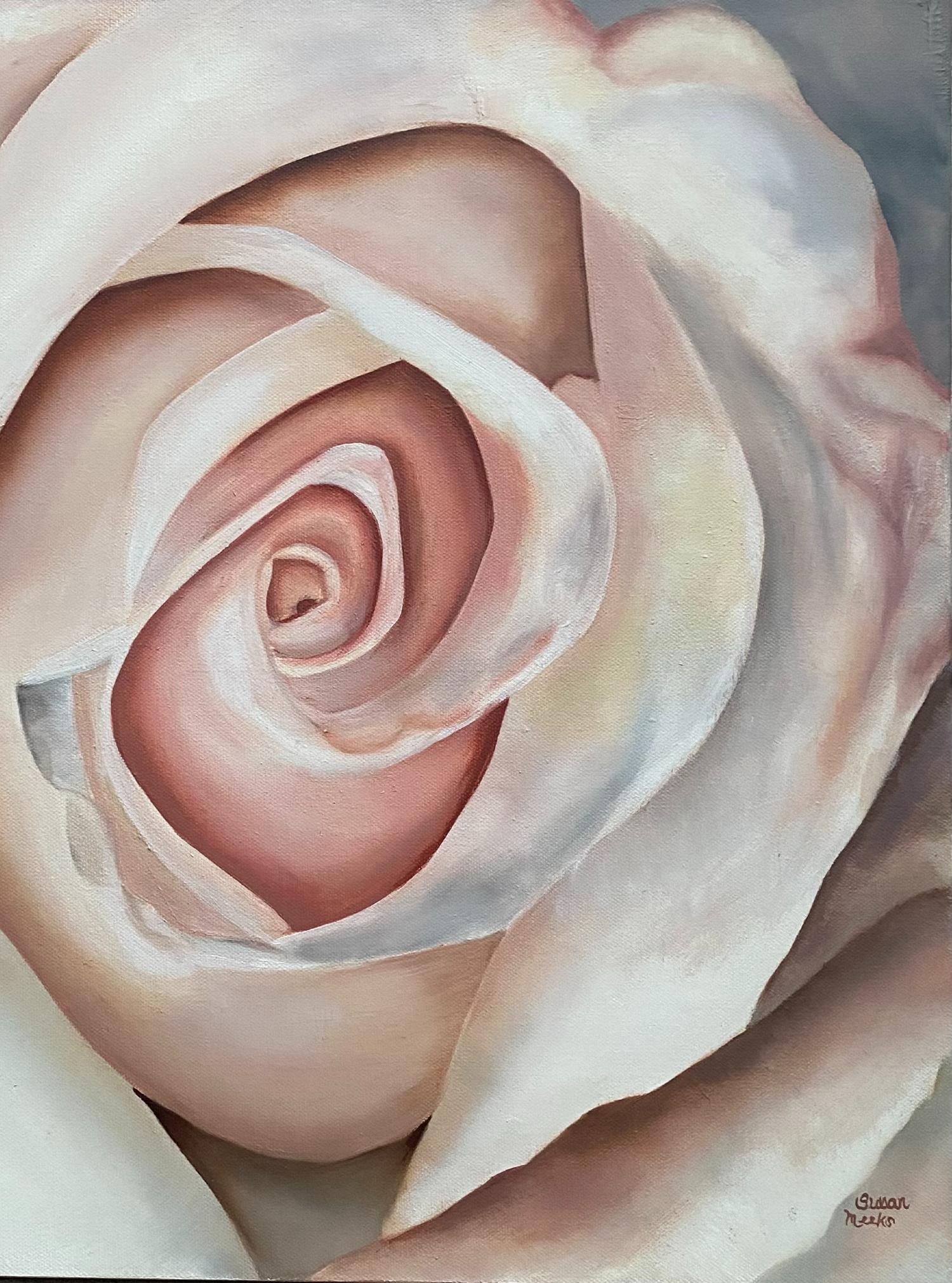  White Rose von Susan Meeks wurde erst 2024 als Teil ihrer Blumenkollektion gemalt. White Roses ist in der Galerie verpackt, so dass kein Rahmen erforderlich ist.

Weiße Rosen symbolisieren Treue, Reinheit und Unschuld. 