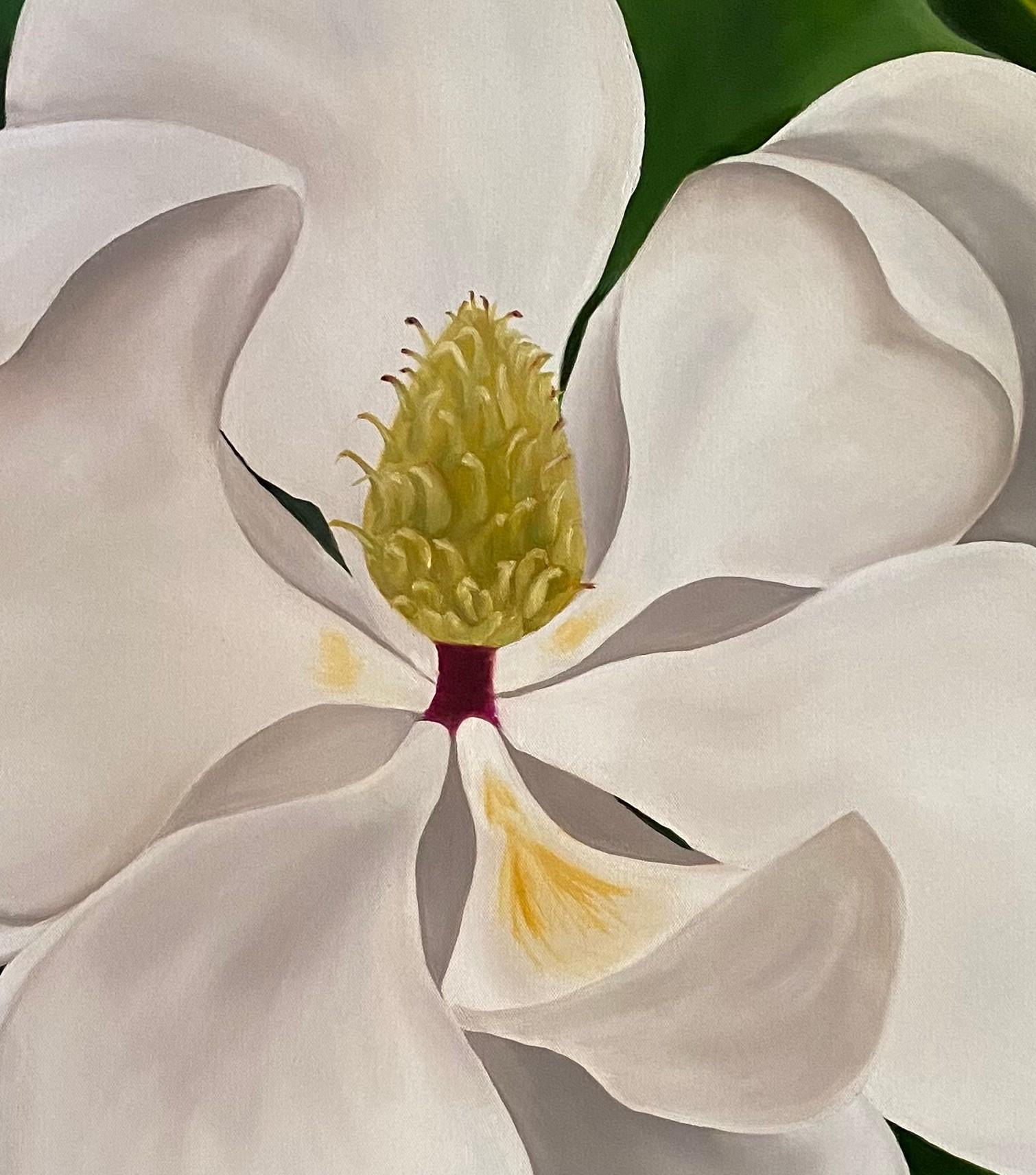  Magnolia géant  Réalisme 36 x 36 Huile sur toile - Galerie enveloppée   Fleuri - Réalisme américain Painting par Susan Meeks