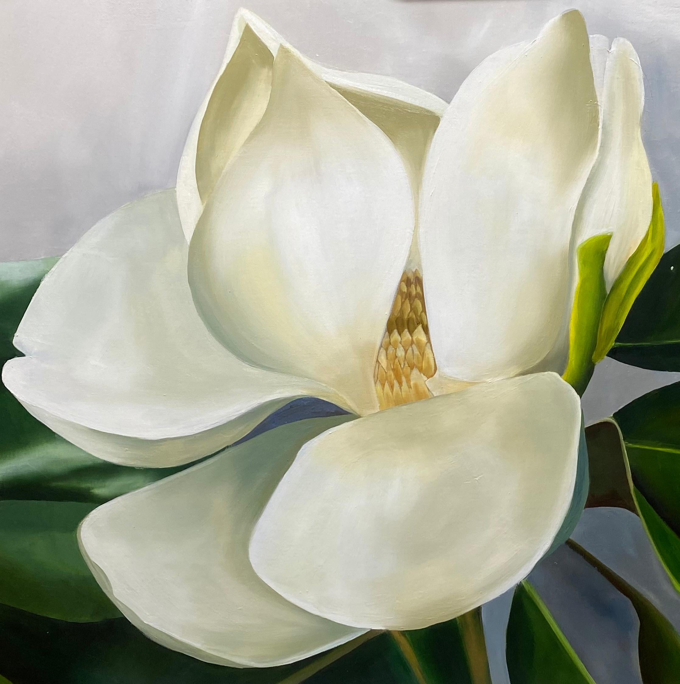Magnolia d'après la pluie  Réalisme 24 x 36 Huile  Toile  Peinture florale  - Réalisme américain Painting par Susan Meeks