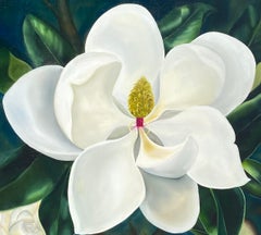 Magnolia al chiaro di luna Realismo 36" x 36" Olio su tela (a) Gallery Wrapped