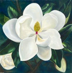 Magnolia al chiaro di luna  Realismo 36" x 36"  Olio su tela  Avvolto in galleria   Floreale
