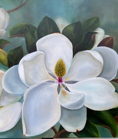 Magnolie nascenti  Olio su tela  Avvolto in galleria   Floreale 36" x 48" Artista del Texas